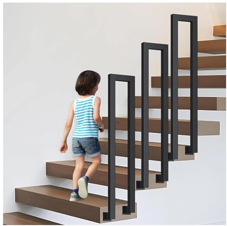 YFSJJ Treppe Seitlich Montierte Geländer,Eisenzäune,Dachboden Innenhaushalt einfache Selbstmontierende Duplex-Dachgeländer,Zaunstützstangen(Size:U 75cm,Color:Schwarz)