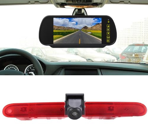 HD Bremsleuchte Rückfahrkamera mit 7 Zoll Rückspiegel Monitor, Nachtsicht Auto Rückfahrkamera Ersatz für Fiat E-Doblo 2022/Peugeot Partner 2 II Tepee Rifter/Citroen Berlingo 3 III 4 IV B9 Kasten