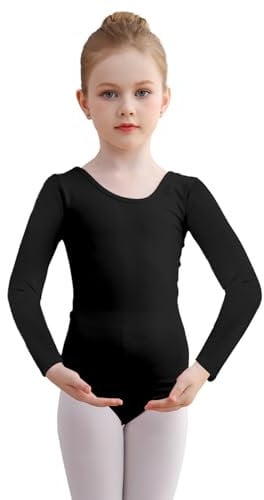 DGSHIRLDJO Ballettanzug Mädchen Ballett Trikot Baumwolle Langarm Ballett Body TanzBody Turnanzug Gymnastikanzug für Kinder Damen Größe 110-160 (schwarz, 160)