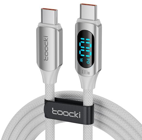 toocki Cable USB C a USB C 100 W, Cable Tipo C Carga Rápida de 2M 5 A, Cabo de Carga PD QC5.0 con Pantalla LED, Compatible con iPhone 17 Pro Max/16/15 MacBook Pro Air iPad Pro Air Galaxy S24 S23