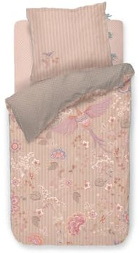 PiP Studio Bettwäsche Buenas Noches Sand Perkal Blüten Vogel Paisley Streifen, Größe:155 cm x 220 cm
