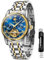 OLEVS Blaue Herrenuhren Automatik Mechanische Edelstahl Mondphase Wasserdicht Datum Leuchtend Tourbillon Armbanduhr für Männer