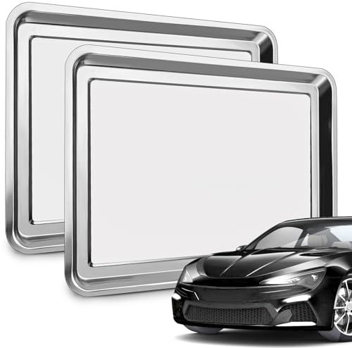 Nagpew 2 Pack Stainless Steel Oil Drip Pan, Rust Resistant Oil Change Mat Tray, 27'' x 19'' Large Motorcycle Oil Catch for Under Car Transmission, Fluid Grease Dripping, Keep Floor Clean