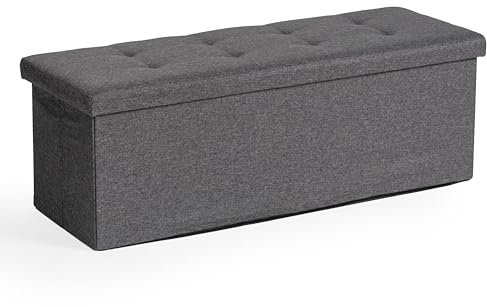 FurnitureR 110CM gepolsterte Aufbewahrungsbank, Hocker, Aufbewahrungsbox, Faltbare Bettbank für Schlafzimmer Wohnzimmer Flur, grau