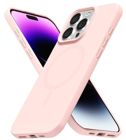 LoeoeL for iPhone 14 Pro Max Case Silicone Mag Safe, Compatible with Magsafe Ultra Slim Thin Magnetic Phone Case for Women Girls, Soft Rubber Gel Matte TPU Solid Color Minimalist Cover, Light Pink