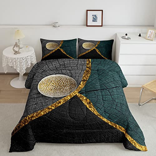 Juego de edredón de rayas geométricas, tamaño King, ropa de cama retro, gris, negro, verde oscuro, edredón de plumón de arte abstracto, juego de cama geométrico, edredón acolchado estético, ultra