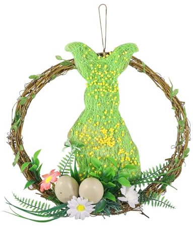 Osterkranz Hase mit Kunst Blumen und Eiern - Ø 25cm Osterhasen Holz zum Aufhängen - Osterdekoration Tischkranz - handgefertigter Kranz Osterhasen für Haustür, Wand und Tisch