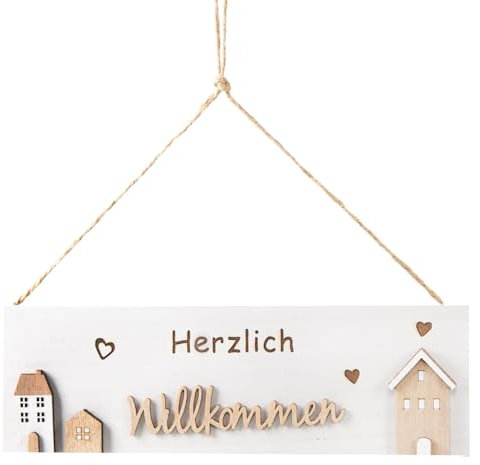 Logbuch-Verlag Willkommensschild Haustür Wohnungstür Herzlich Willkommen Türschild aus Holz 30 x 10 cm weiß braun