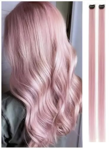 2 x Clip-In Hair Extension Highlights Streaks, Colourful Hair Highlights Pastel (Pale Pink x 2)