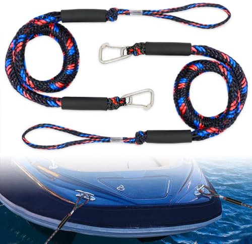 iKALULA 2 Stück Bungee Dock Line, Festmacher Seil mit Haken, Festmacher Seil für Boote Dock, Bungee Dock Leine mit Karabinerclip für Boote, Kajak, Jetski, Pontoon, Kanu (Mischfarben)