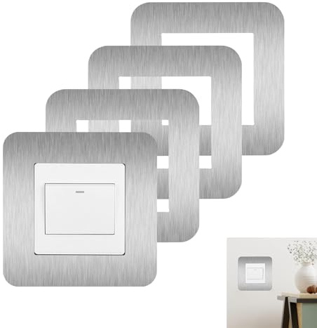 Wjelet 4 Pcs Light Switch Surround, Finger Plates for Light Switches, Light Switch Cover Plates, Square Switch Sticker Covers(Silvery, 8.6cm*8.6cm) ﻿