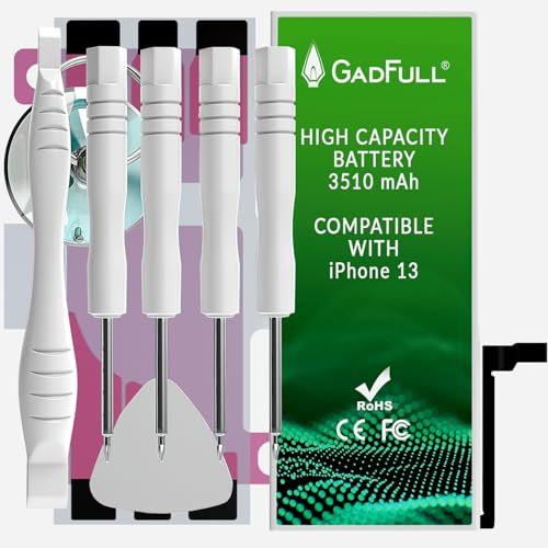 GadFull Batterie Haute capacité Compatible avec iPhone 13 | 2025 Date de Production | Kit d'outillage Manuel et Profi Set de réparation | Batterie de téléphone Portable supplémentaire