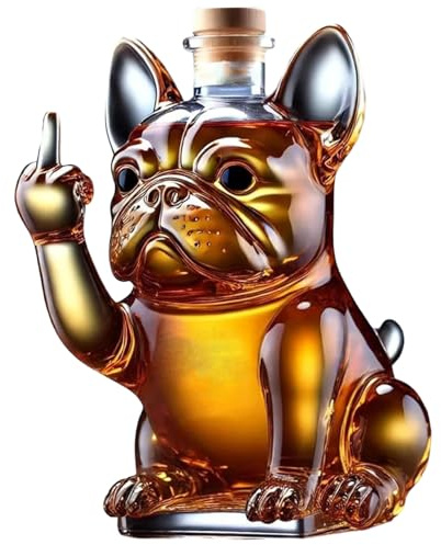 Whiskey Bottle Funny French Bulldog Liquor Bottle Showing Its Middle Finger 7x5x5 Inch Transparent Glass Decanter for Wine, Tequila