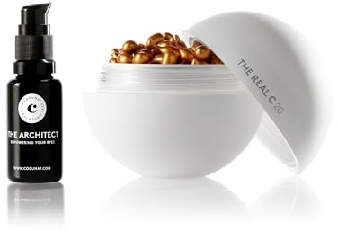 COCUNAT The Real C + The Architect Vitamin-C-Serum + Augenpflege | Reduziert Falten, Flecken, Augenringe, Schwellungen; mehr Strahlkraft und Elastizität. Hyaluronsäure. 30 Perlen.