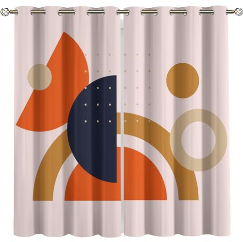 Blickdichter Vorhang Kinderzimmer Verdunkelungsvorhang 3D Digitaldruck Nordischer Einfacher Unregelmäßiger Kreis Ösenschal 2Er Set 140X160Cm (B X H) Vorhänge Wohnzimmer Schlafzimmer Thermogardine