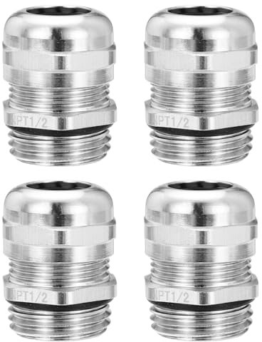 sourcing map 4Pcs Brass Nickel-Plated NPT1/2 Cable Gland 6-12mm Threaded Waterproof Connector Adjustable Protectors for Hydraulic Systems CNC Machines Silver