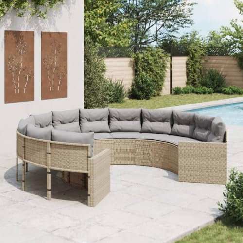 Woonisher Gartensofa mit Kissen Rund Beige Poly-Rattan