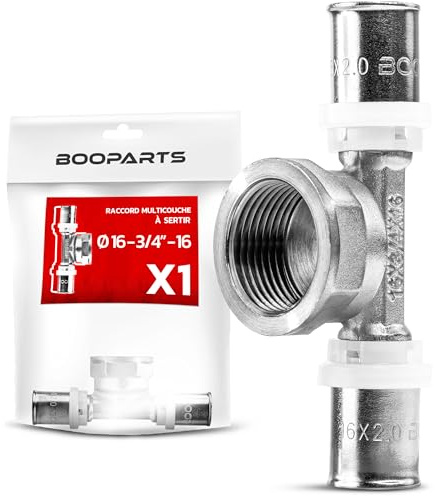BOOPARTS – Té Femelle à Sertir Ø16–3/4–Ø16 | Raccord Multicouche Profil TH pour Tubes PER, PEX et Multicouche | Plomberie et Sanitaire