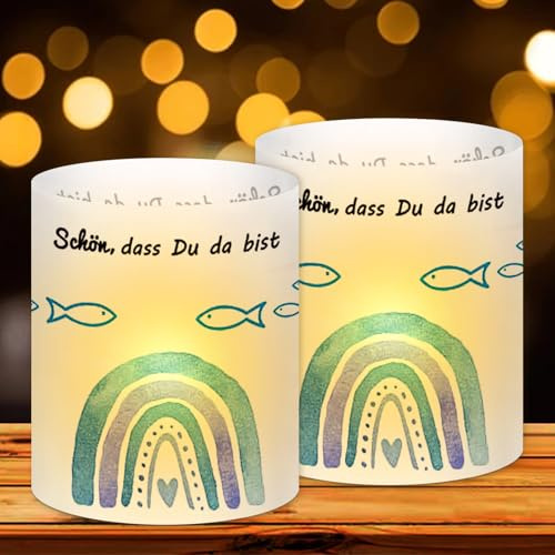 Forbabe 12 Windlicht Tischdeko Geburtstag Mann Frau, Schön DASS Du Da Bist Regenbogen Tischdeko Mädchen Jungen, Geburtstag Tischdeko Geeignet für Kinder Taufe Kommunion Baby Shower Feiern(blau)