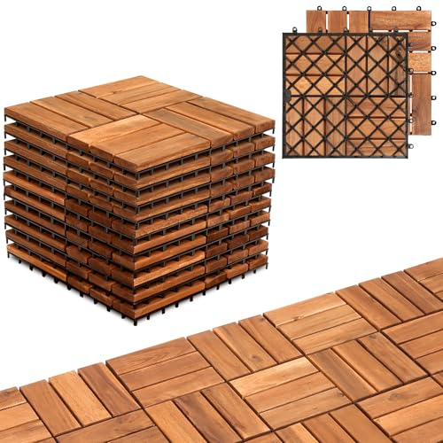 Jaxguom 5m² Holzfliesen Balkonfliesen Terrassenfliesen 30 x 30 cm, Balkonboden Wetterfest, 12 Latten Fliesen aus Akazien Holz, für Terrassen Balkon Garten(55 Stück)