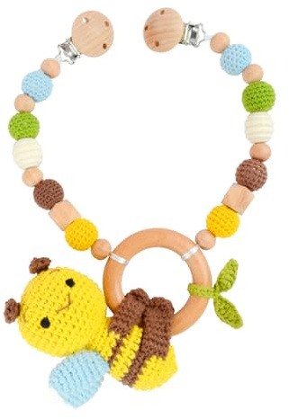 Ueiwffzo Kinderwagen Kette für Babys, Gehäkelt Cartoon Tier Anhänger Baby Mobile, Babyspielzeug Zum Flexiblen Aufhängen Kinderwagenkette aus Holz, Babyspielzeug Kinderwagen Für Baby (Bienen)