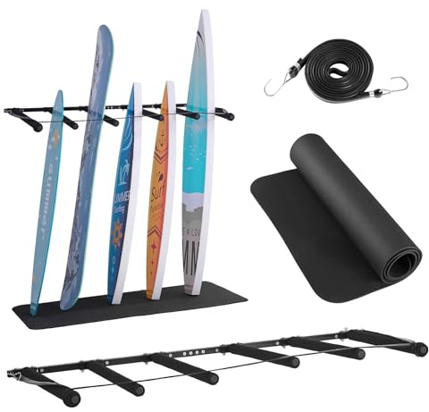 VEVOR Surfboard Wall Mount, 5 Tiers Vertical Surfboard Rack for Storage and Display, Adjustable Metal Board Stand Organizer with Sponge Pad, Surf Board Holder for Snowboards, Kiteboards, Shortboard