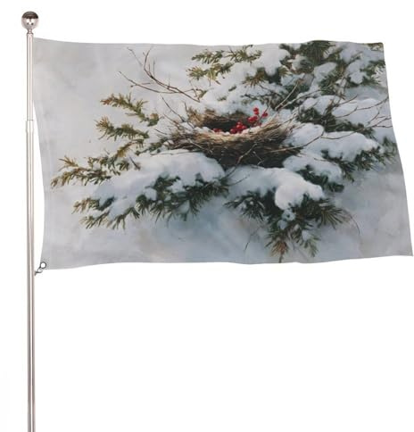 Vogelnest im immergrünen Baum, 90 x 152 cm, Gartenflaggen, Banner, Dekoration für Innenhof, Veranda, Rasen, Bauernhaus