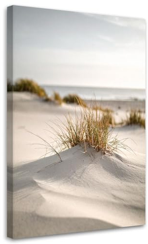 Feeby Leinwandbild - Bilder Wohnzimmer - Strand Meer Dünen Natur Pflanzen - 70x100 1tlg - Deko Schlafzimmer - Wanddekoration - Aesthetic - Groß Moderne Bild - Foto auf Leinwand