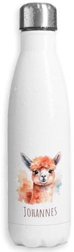 Thermosflasche personalisiert mit Namen | Süßes Alpaka, Lama | 500 ml | auslaufsichere Edelstahl Trinkflasche Wasserflasche für Kinder Mädchen Jungen