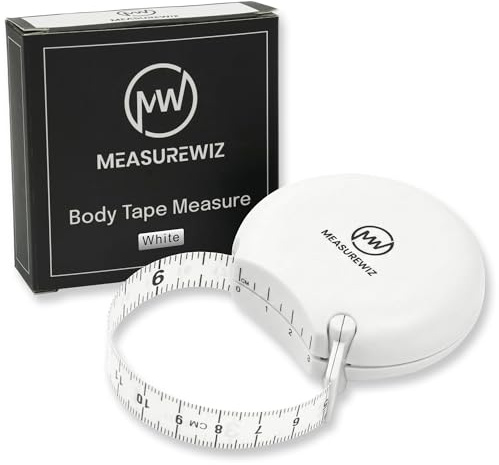MeasureWiz Body Tape Measure - 80 Inch 200 cm Retractable Mini Measuring Tool - Tracker for Weight Loss & Body Fat Measurements - Waist/Bra Measurement Kit (White)