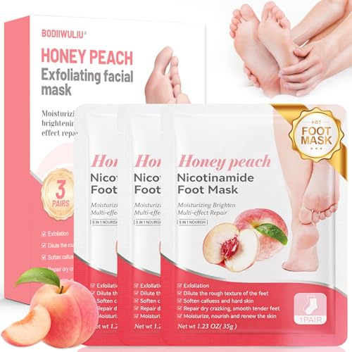 3 Paar Pfirsich Fussmaske Hornhautentferner Socken, Foot Peel Mask Fußpeeling, Feuchtigkeitsspendende Fussmaske, Hornhaut Entfernen fuß, für effektive Fußpflege, für Damen & Herren