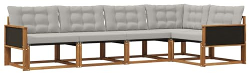 vidaXL Outdoor-Sofagarnitur mit Kissen 5 pcs Natürlich und Hellgrau, Moderne Gartenmöbel, Sofa-Kollektion und robuste Terrassenbestuhlung, gemütliche Lounge-Einheit
