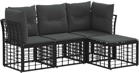 vidaXL Outdoor-Sofagarnitur Schwarz Polyester, Outdoor Sofa Set, Gartenlounge, modulares Möbel für die Terrasse, wetterfest und gemütlich