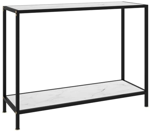 fsahslih Table console aspect marbre en verre 100 x 35 x 75 cm | Table d'appoint élégante pour couloir et chambre à coucher avec plateau stable en verre trempé et cadre en métal robuste.