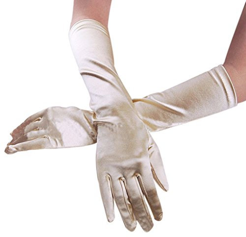 Bao Core Brauthandschuhe Hochzeit Handschuhe Satin Lang Beige Gr. 38cm