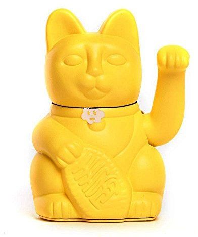 Chinesische Glückskatze. Winkende Katze. Maneki Neko viel Glück. ZITRONE GELB, L (12x9x18cm)