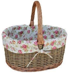 Large Garden Rose Lined Country Oval Wicker Shopping Basket