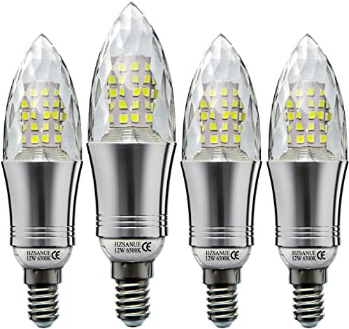 HZSANUE E14 LED Kerze Lampen 12W, 6500K Tageslicht Weiß, 1350lm,Entspricht 100W Glühbirnen,Kleine Edison Schraube Kerze Leuchtmittel, 4-Pack