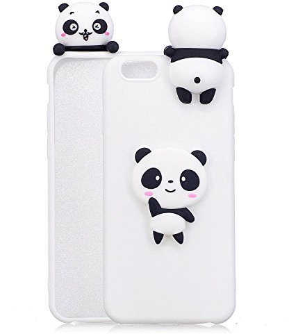 DasKAn Karikatur 3D Panda Silikon Hülle für iPhone 6/6S, Lustig Süße Tiere Muster Ultra Dünn Schlank Matt Weich Gummi Rückseite Handyhülle Stoßfest Kratzfest Flexibel Schutzhülle,Weiß#2