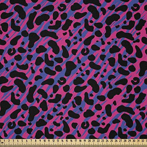 ABAKUHAUS Urwald Microfaser Stoff als Meterware, Leopard Haut Safari 80er, Deko Basteln Polsterstoff Textilien, 2M (230x200cm), Königsblau Pink Schwarz