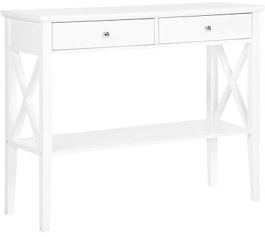 Beliani Table Console Blanche en Bois et MDF avec 2 Tiroirs et Une Etagère de Style Moderne pour Intérieur Scandinave ou Classique
