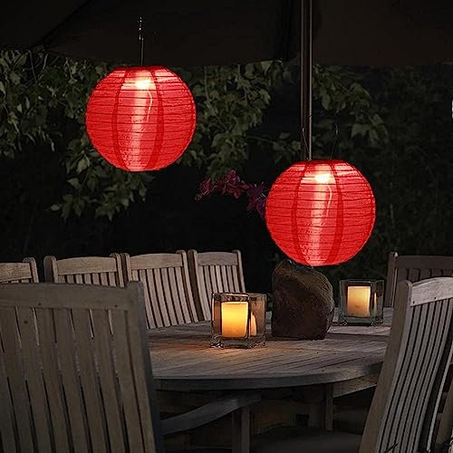 N/X Lot de 2 lanternes chinoises étanches à LED en tissu à suspendre pour jardin, extérieur, jardin, 30,5 cm (rouge)