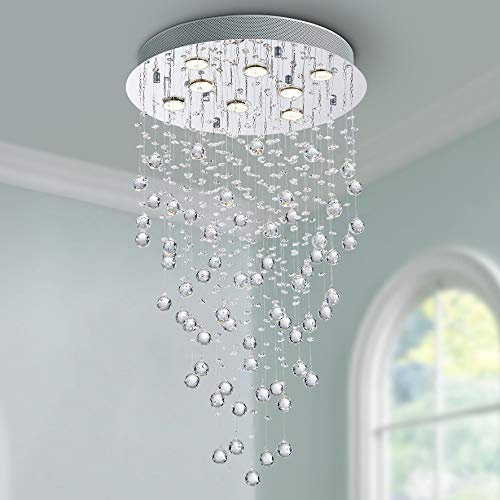 BESTIER Moderne Kristall Regentropfen Kronleuchter Beleuchtung Unterputz LED Deckenleuchte Leuchte Pendelleuchte für Esszimmer Badezimmer 8 GU10 LED Birnen Erforderlicher Durchmesser 50cm Höhe 86 cm
