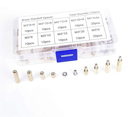 ANGEEK 120pcs M3 Male Female Brass Hex Column Standoff Support Spacer Pillar M3 Screw Nut Assortment Set For PCB Board