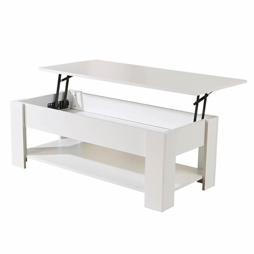 Home Source Coffee Table with Lift Up Top Storage Area and Magazine Shelf, White