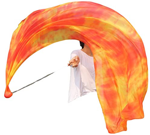 Winged Sirenny 230cm Bauchtanz Seidenschleier Poi Bälle mit Tuch, Echte Seide Jonglierset Schleier Voi, 1 Stück (Flamme)