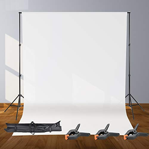 Holdfiturn Photo Studio Backgrounds Muslin Collapsible Backdrop Adjustable Background Frame Background Support Stand with 3 Photography Clamps 1.6 x 3 m White