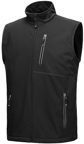 33,000ft Men's Lightweight Softshell Gilet, Windproof Waterproof Outerwear Vest Gilets Sleeveless Jacket for Cycling Running Hiking Golf Travel Black L