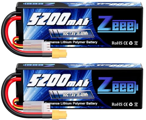 Zeee 2S Lipo Akku 7,4V 80C 5200mAh Hardcase Batterie mit XT60 Stecker für RC Evader BX Auto Car Truck LKW Truggy RC Hobby (2 Packungen)