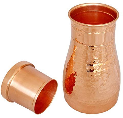 Pichets et carafes de chevet en cuivre pur martelé avec gobelet et couvercle
